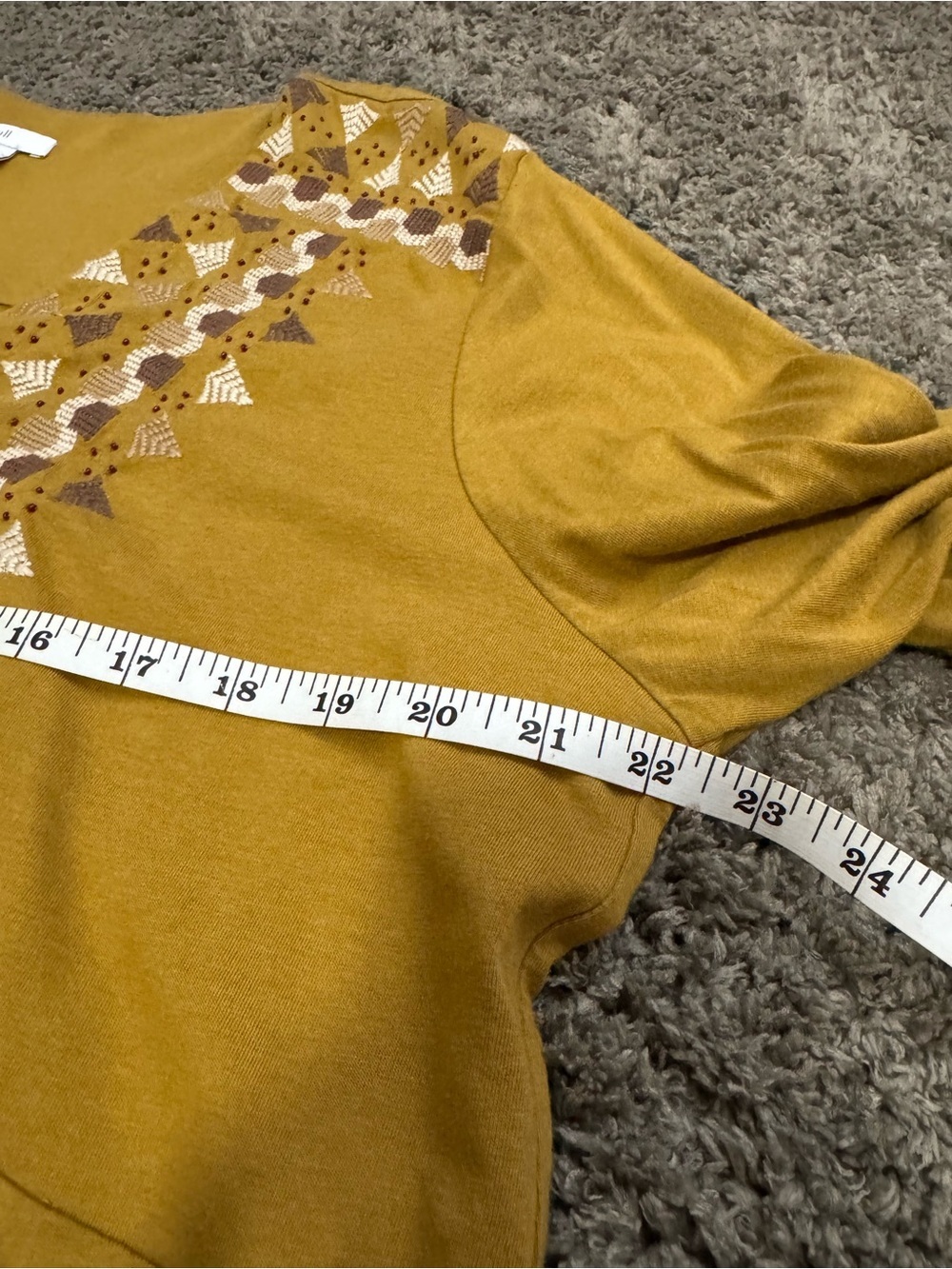 J. Jill Embroidered Boho Tunic Top Mustard Yellow Cotton Modal Blend Size L - Picture 6 of 7